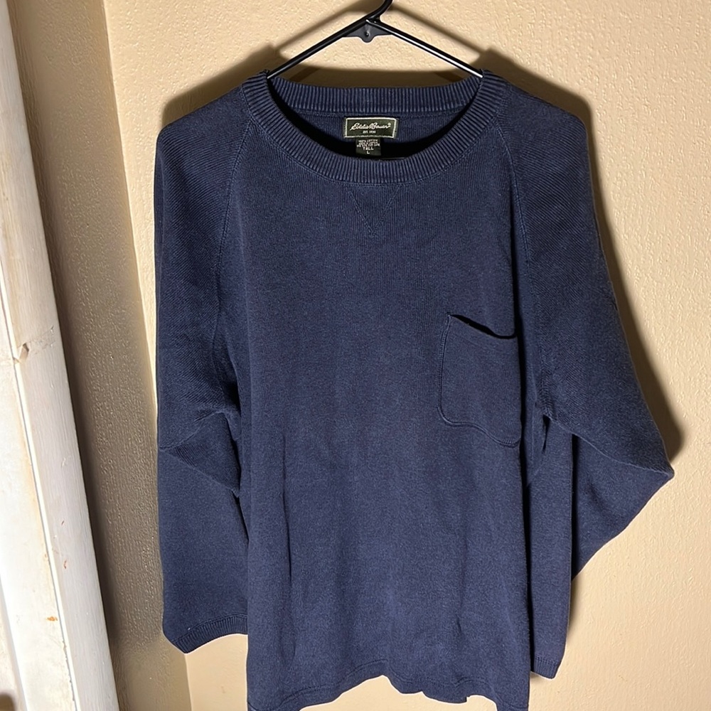 Eddie Bauer Mens Crewneck Pocket Sweater Color Blue Size Large Tall